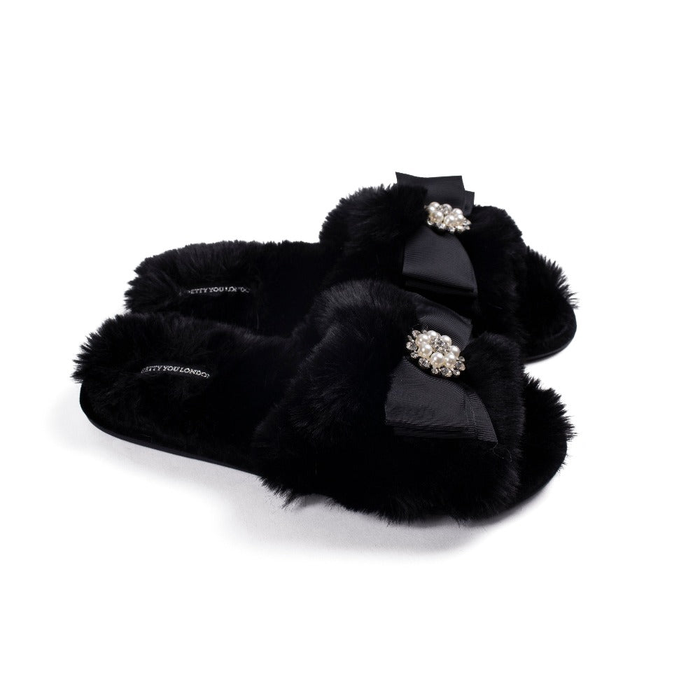 Pretty You London Black Anya Slippers | Putti Fine Fashions 