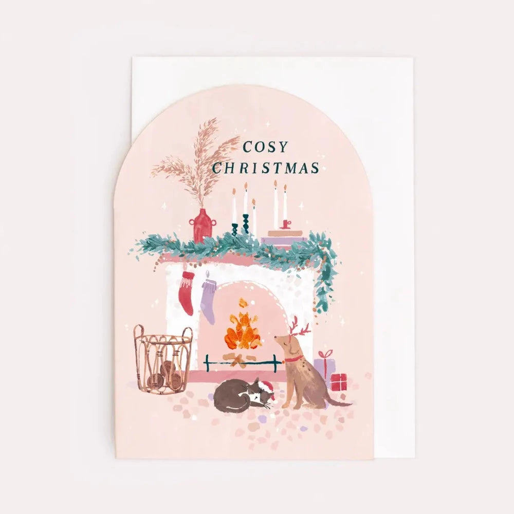 Fireplace "Cosy Christmas" Arched Christmas Card