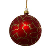 Red with Gold Glitter Squiggles Glass Ball Ornament