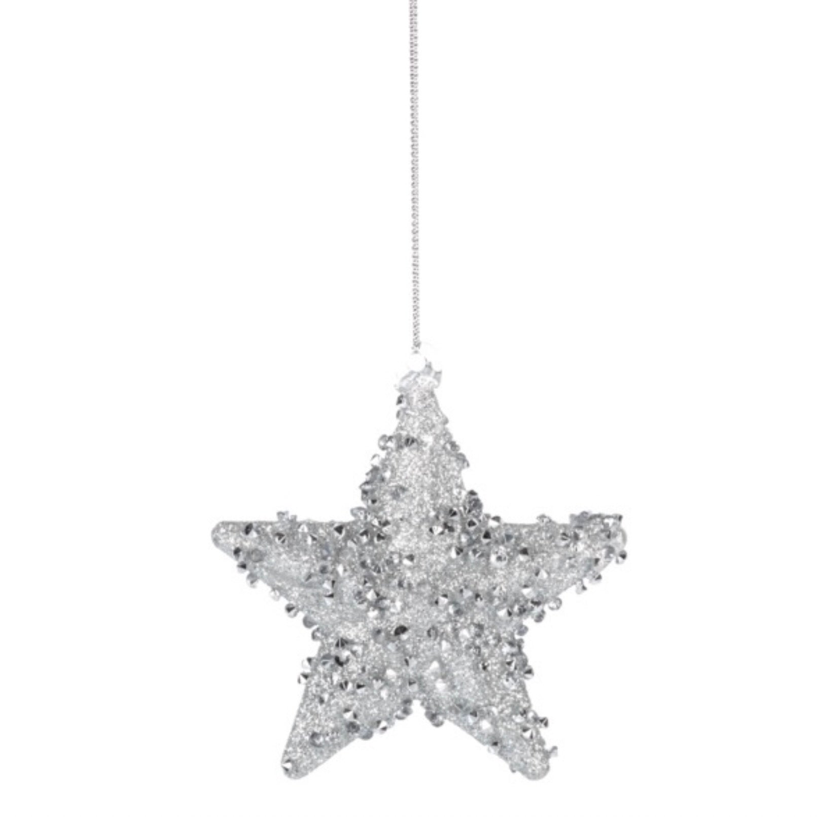 Beaded Glass Star Ornament - Silver