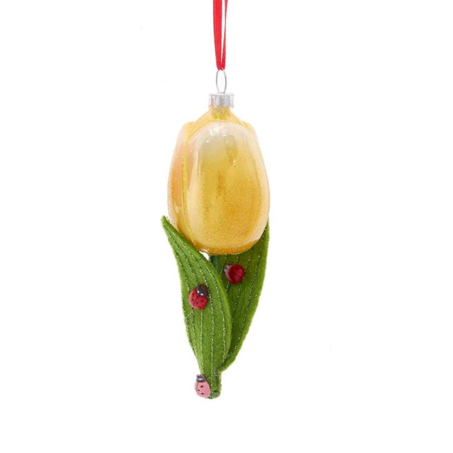 Kurt Adler Ladybug Yellow Tulip Flower Glass Ornament | Putti Christmas Canada