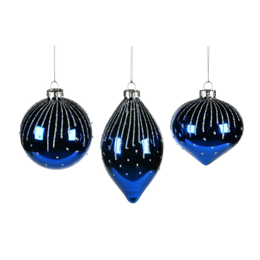 Sapphire Blue Christmas Ornament with Silver Glitter | Putti Christmas 