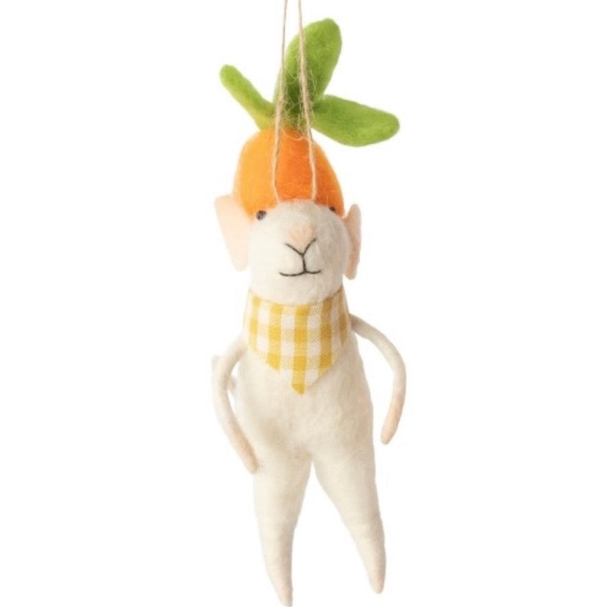 Boy with Bandana and Carrot Hat Felt Mouse Ornament | Putti 