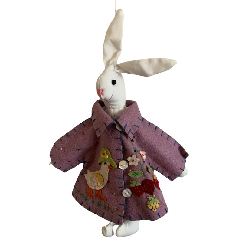 White Cotton Rabbit with Lilac Felt Coat Ornament | Putti Easter Celebrations 