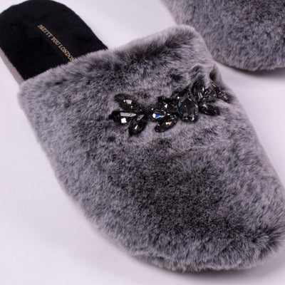 Pretty You London Charcoal "Dido" Jewelled Slippers | Putti Fine Fashions