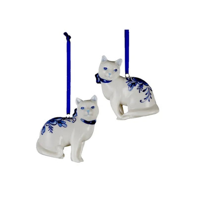 Kurt Adler Delft Blue Cat Ornament | Putti Christmas Decorations