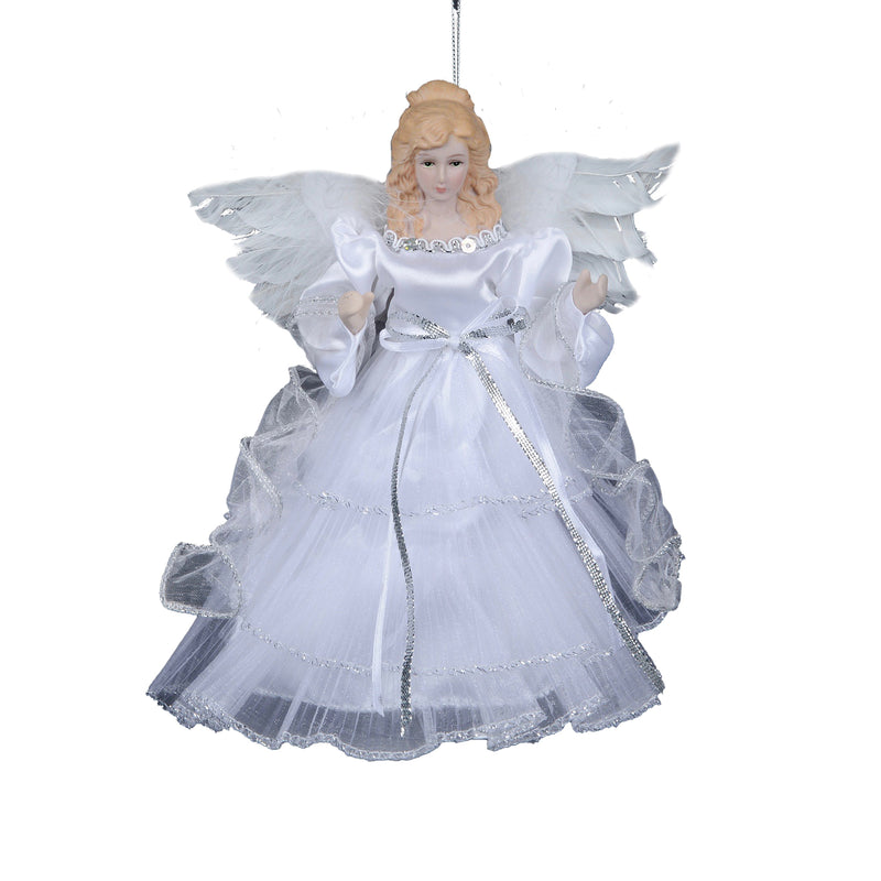 White and Silver Hanging Angel Ornament | Putti Christmas Canada