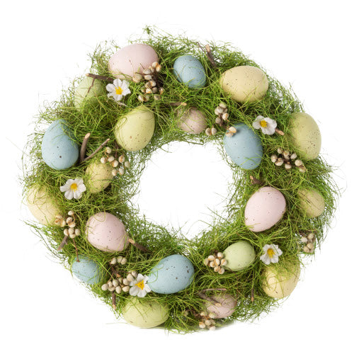 Pastel Eggs on Tinted Grass Wreath | Putti Easter Decoration 