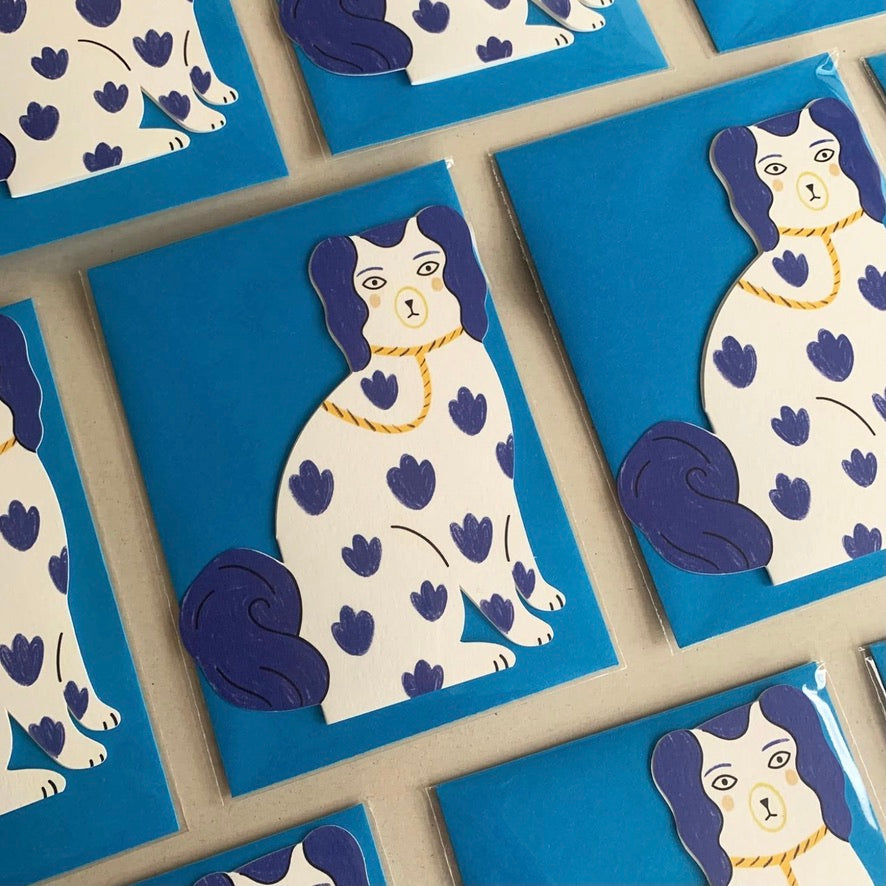 Staffordshire Pottery Dog Card - Blue