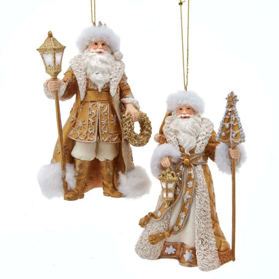 Metallic Gold Santa with Lantern Ornament