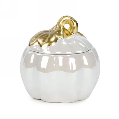 White and Gold Ceramic Pumpkin Jar | Putti Thanksgiving Entertaining