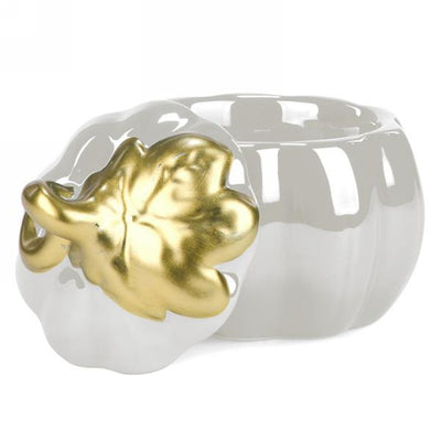 White and Gold Ceramic Pumpkin Jar | Putti Thanksgiving Entertaining