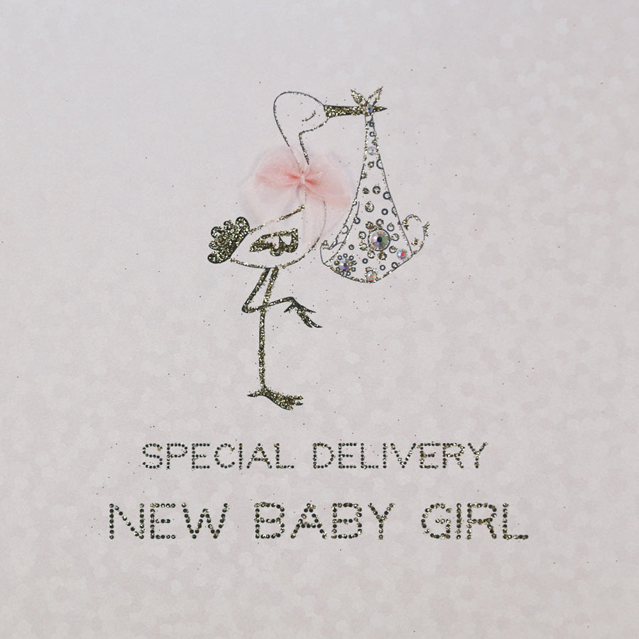 Five Dollar Shake Special Delivery New Baby Girl" Stork Greeting Card | Putti 