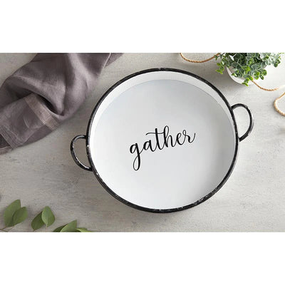 Black and White "Gather" Round Metal Tray