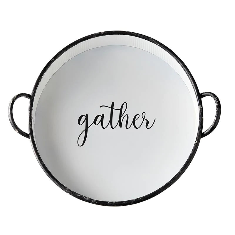 47 & Main Black and White "Gather" Round Metal Tray | Putti Fine Furnishings 