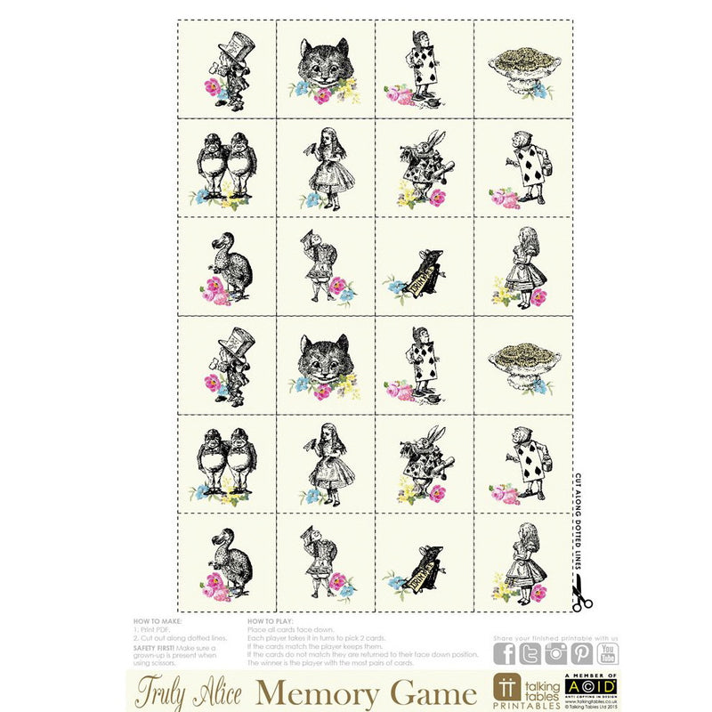  Truly Alice - Free Printable Memory Game, TT-Talking Tables, Putti Fine Furnishings