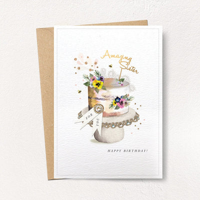 "Amazing Sister" Birthday Cake Greeting Card