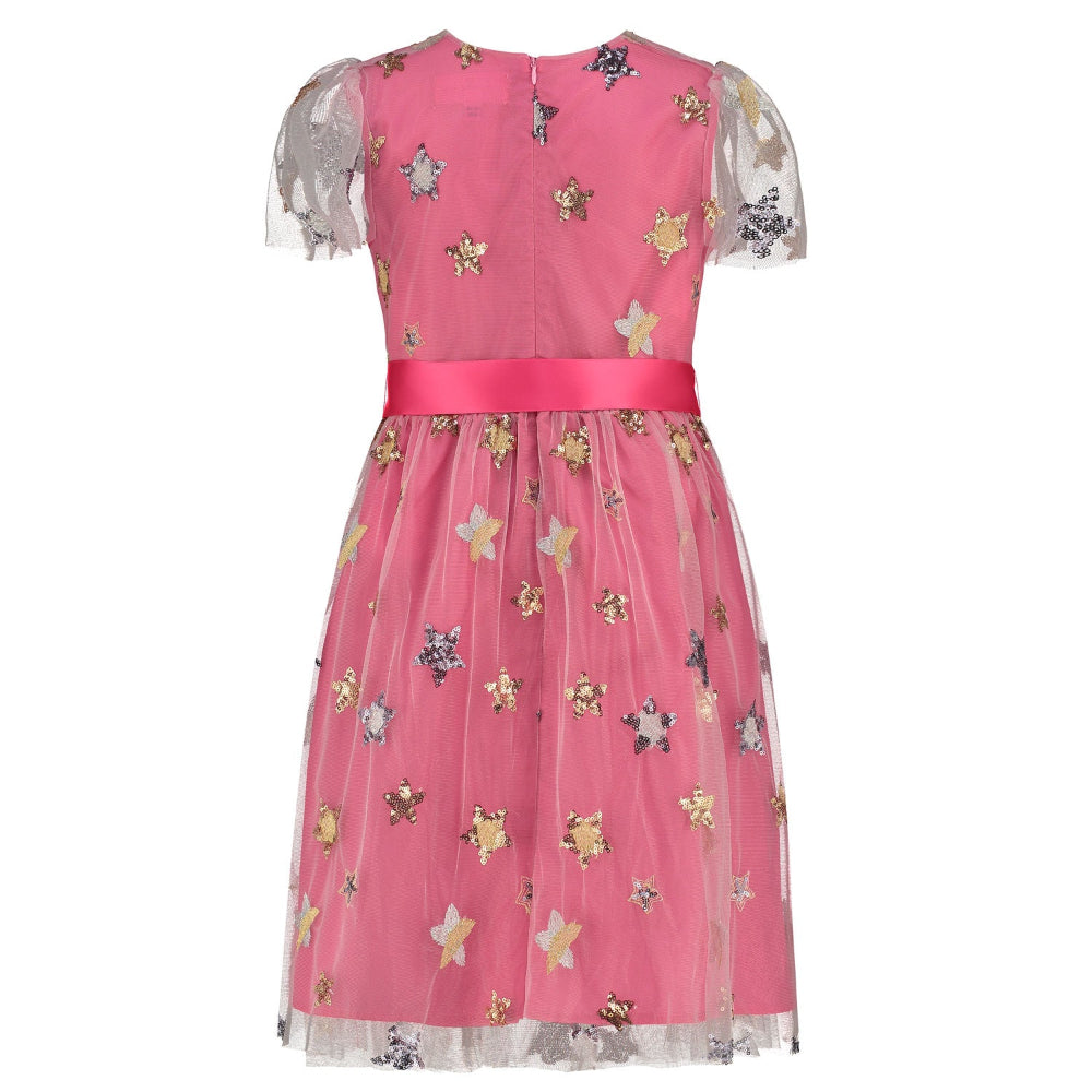 Aster Pale Pink Sequin Star Luxury Girls Party Dress | Le Petite Putti