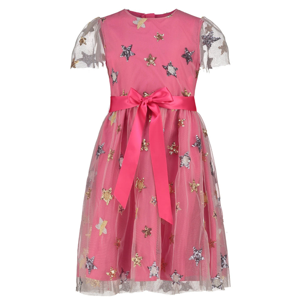 Aster Pale Pink Sequin Star Luxury Girls Party Dress | Le Petite Putti 