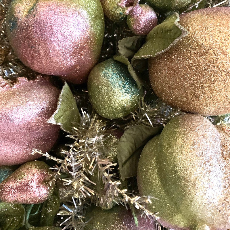 Champagne Silver Tinsel Wreath with Pastel Glitter Fruit | Putti Christmas 