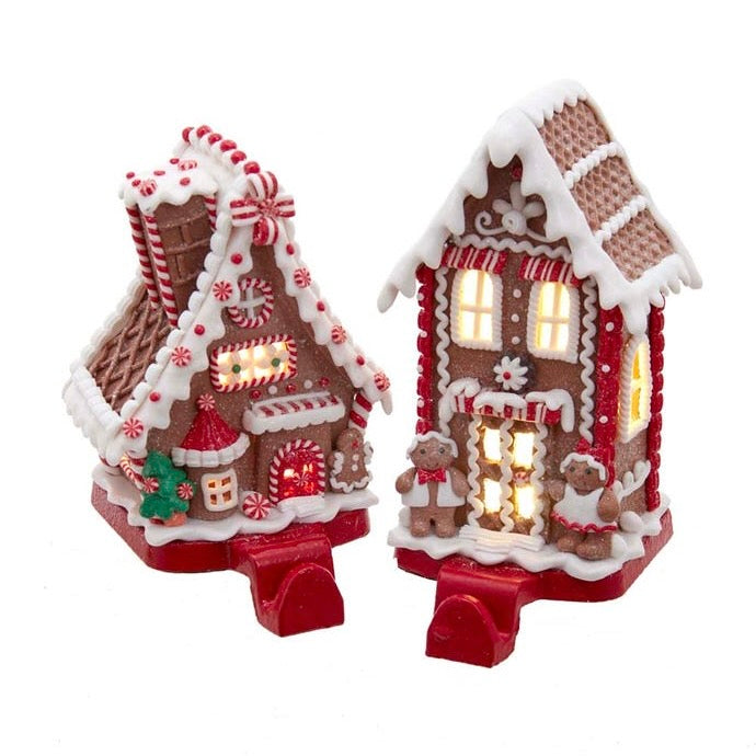 Peppermint Gingerbread House Lighted Stocking Holders