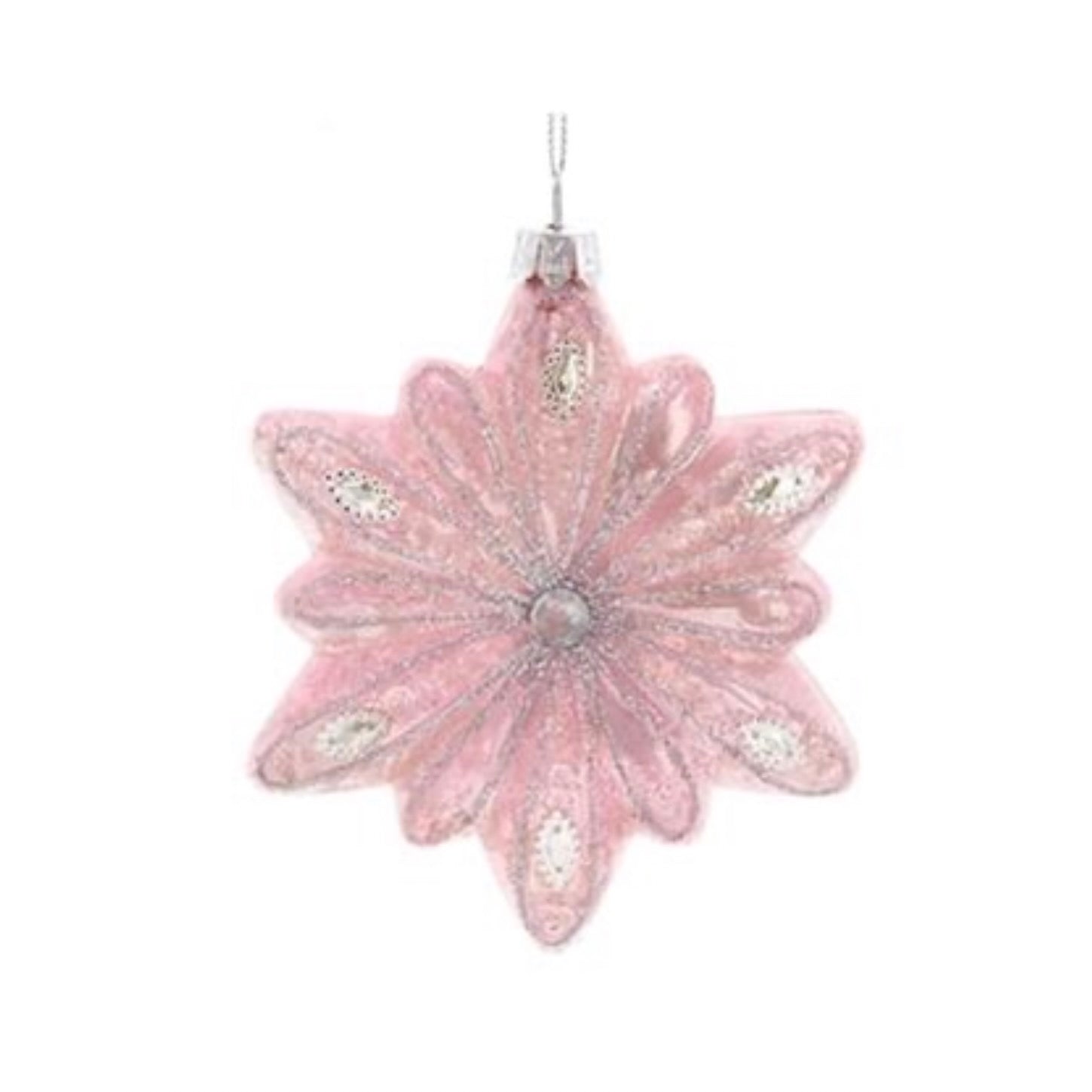 Pink Flower Glass with silver jewels Ornament