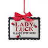 Kurt Adler "Lady Luck Please Stop Here" Glass Plaque Ornament | Putti