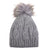 Angora Diamond Cable Knit Fur Pom Pom Hat - Grey