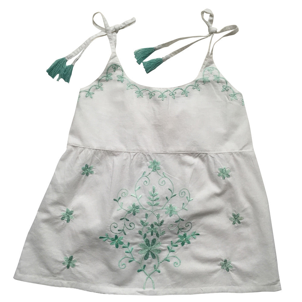  Palma White Embroidered Top with Tassel Straps, PC-Powell Craft Uk, Putti Fine Furnishings