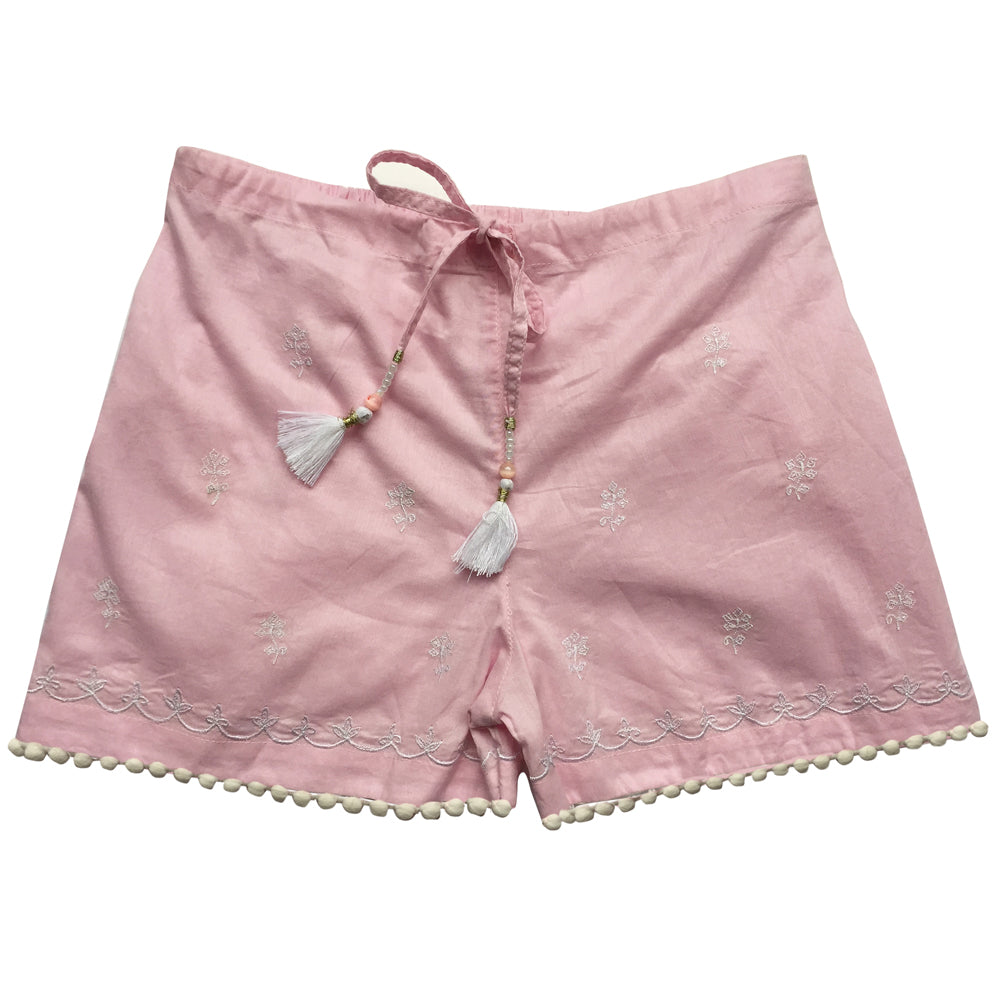 Cadiz Pink Embroidered Pom Pom Shorts