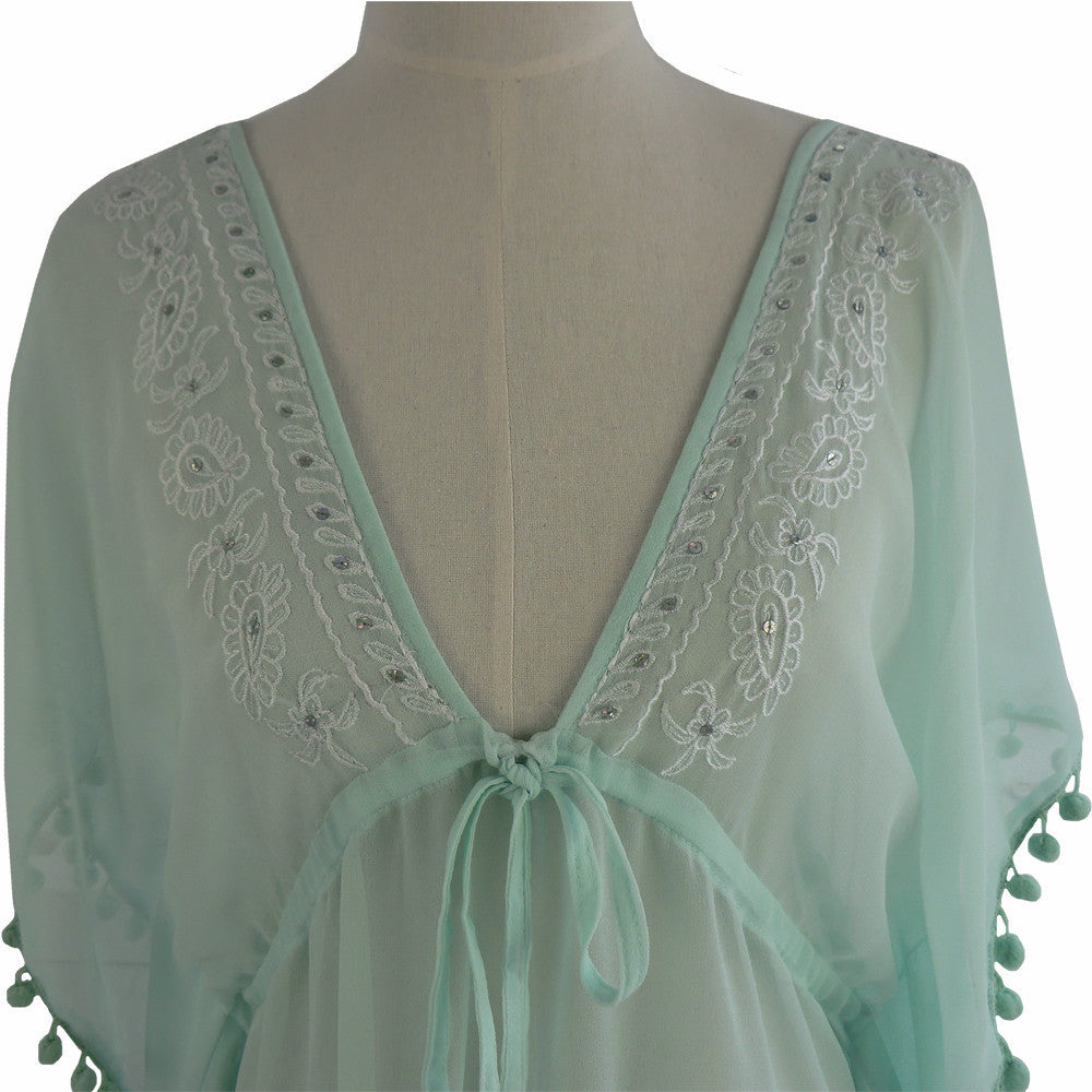  St Tropez Chiffon Pom Pom Coverup - Mint Green, PC-Powell Craft Uk, Putti Fine Furnishings