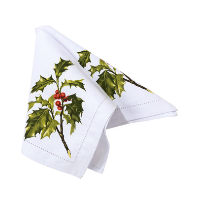 Botanical Christmas Holly Fabric Napkin | Putti Celebrations Canada