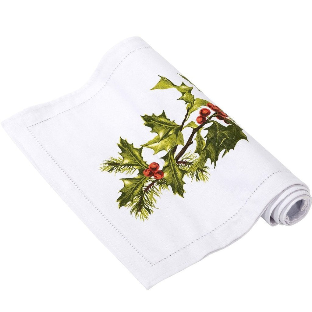 Botanical Christmas Holly Fabric Table Runner | Putti Celebrations Canada 