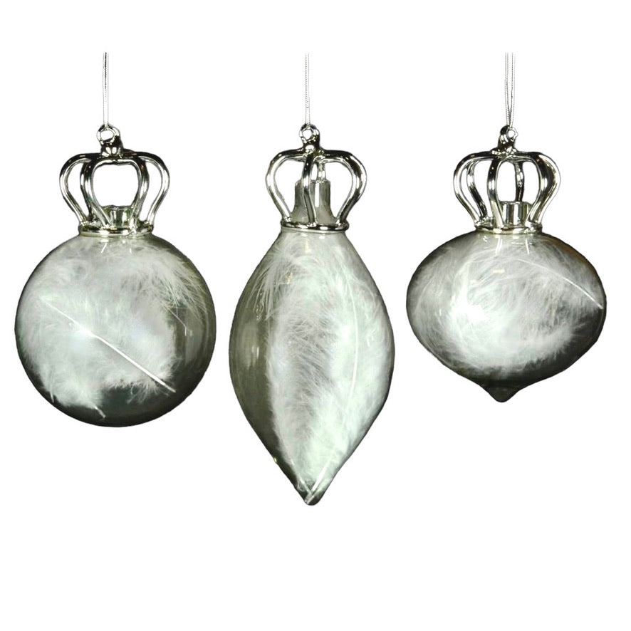 Clear with Crown and Feathers Glass Ornament