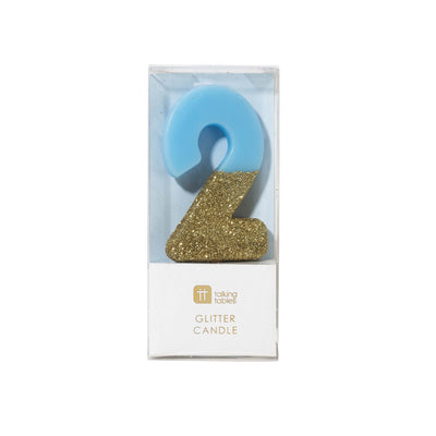 "We Heart Birthdays" Blue Glitter Number Candle - Two