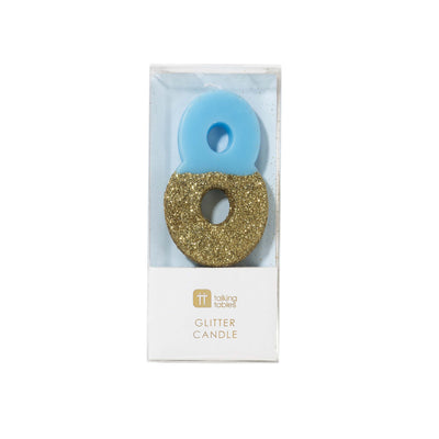 "We Heart Birthdays" Blue Glitter Number Candle -Eight