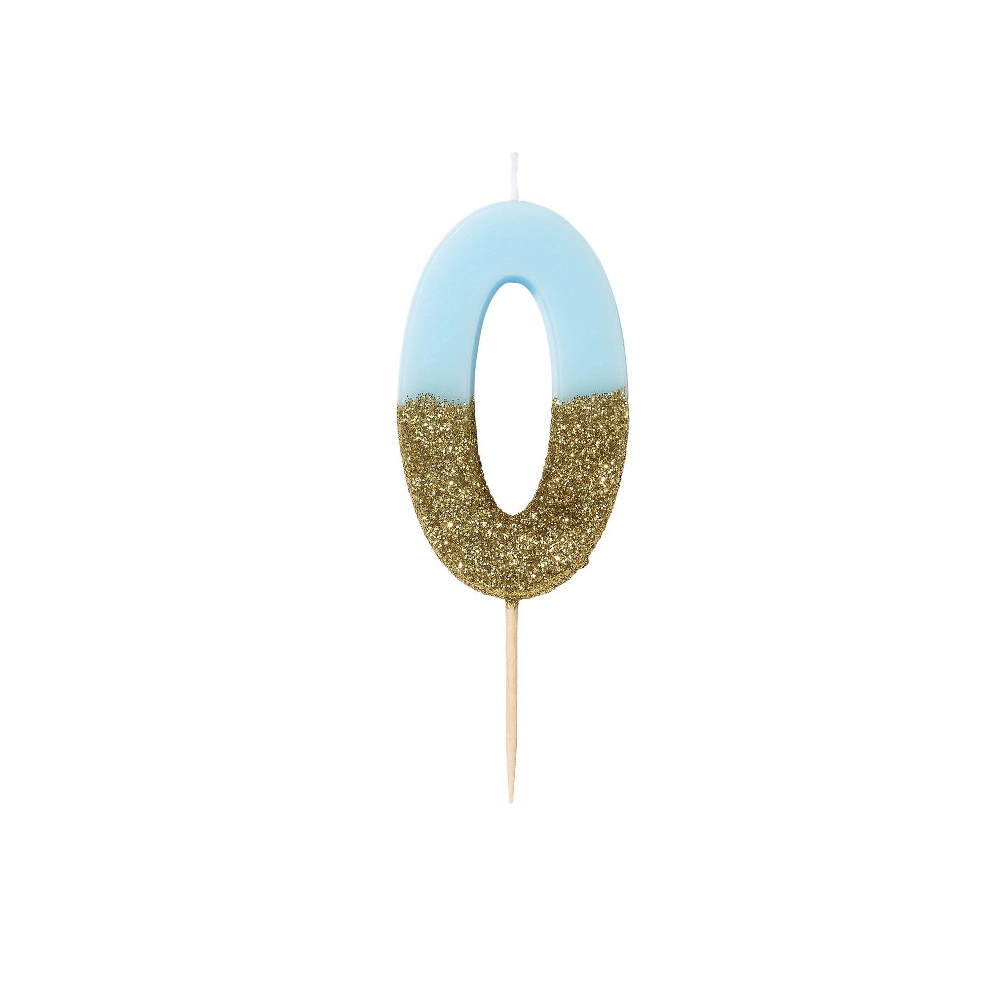 "We Heart Birthdays" Blue Glitter Number Candle - Zero