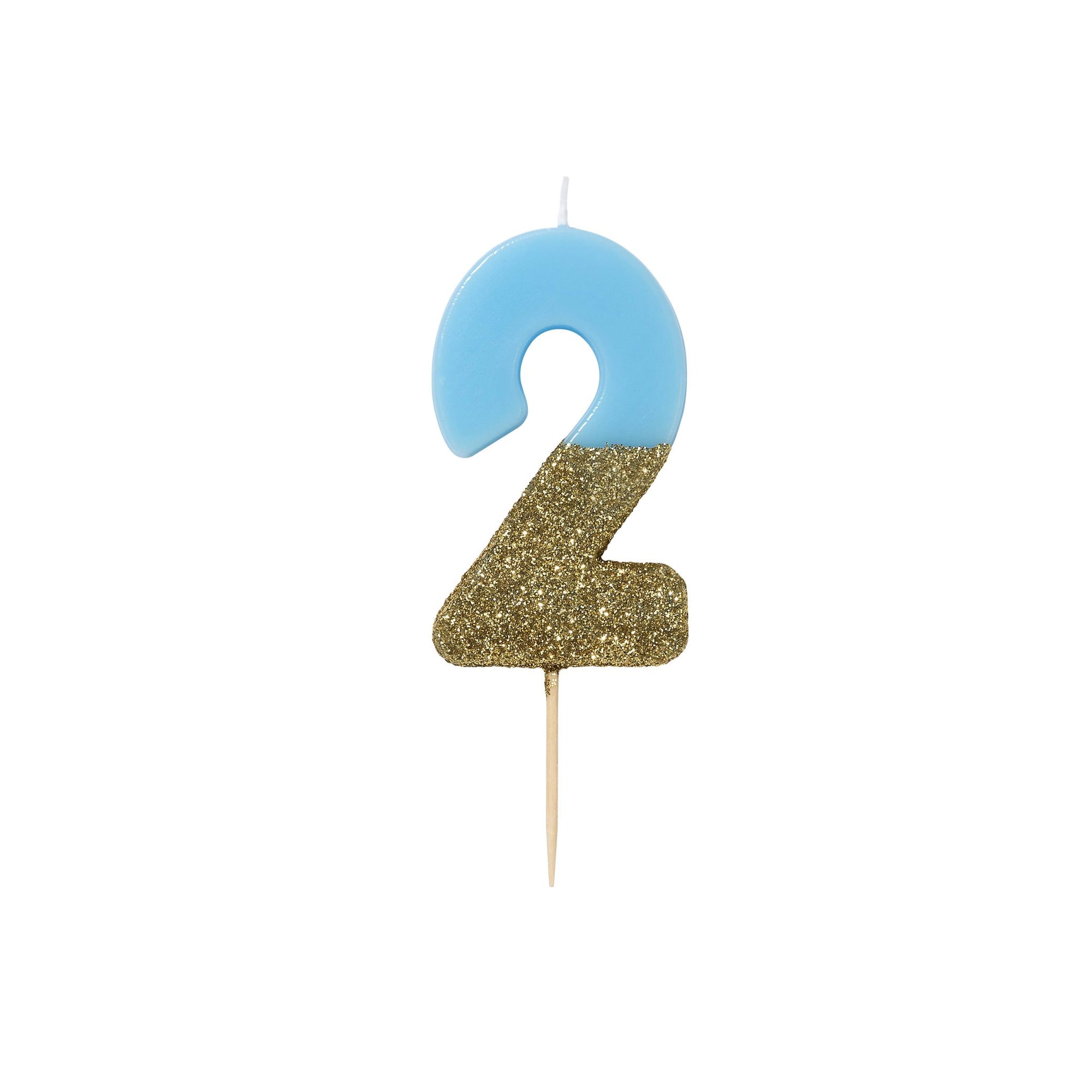 "We Heart Birthdays" Blue Glitter Number Candle - Two