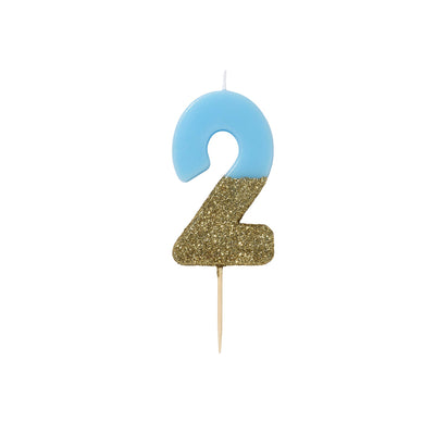 "We Heart Birthdays" Blue Glitter Number Candle - Two