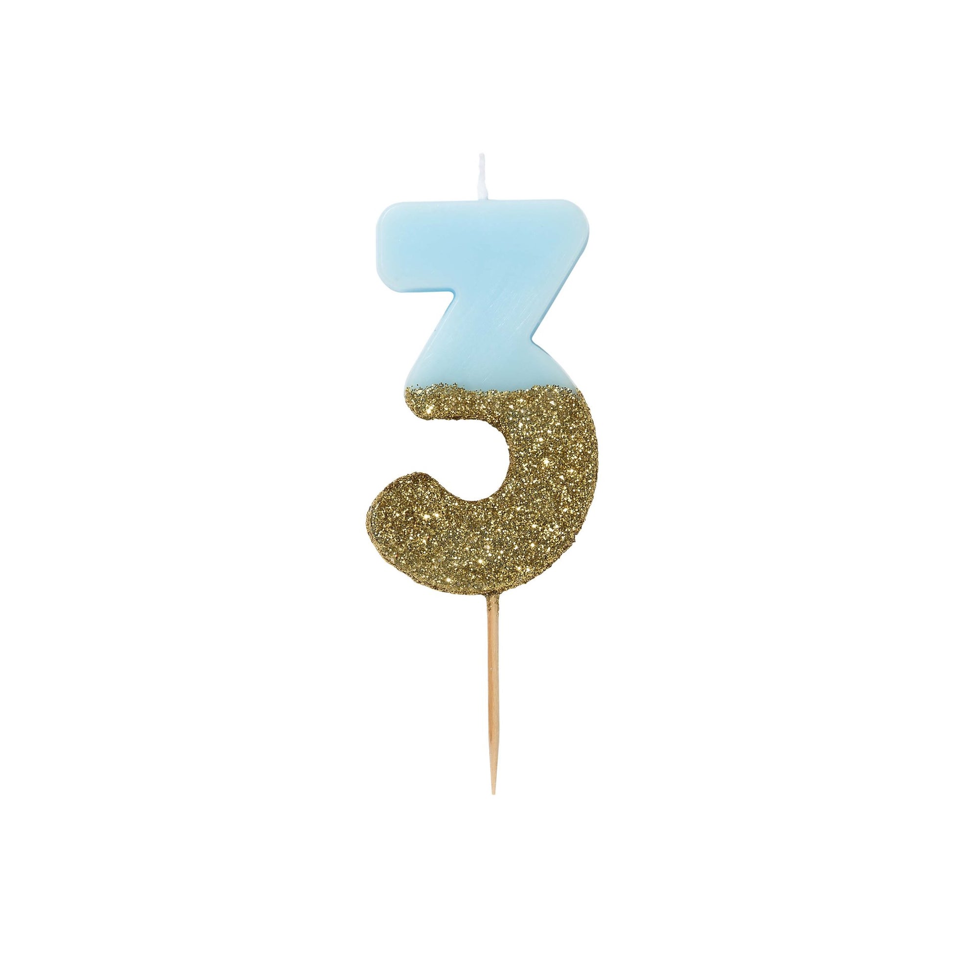 "We Heart Birthdays" Blue Glitter Number Candle - Three