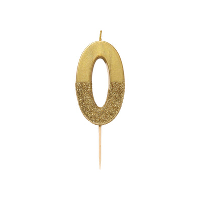 "We Heart Birthdays" Gold Glitter Number Candle - Zero | Le Petite Putti Canada
