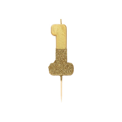 "We Heart Birthdays" Gold Glitter Number Candle - One | Le Petite Putti Canada