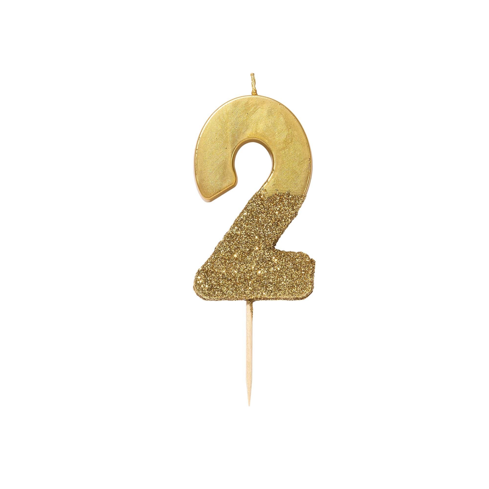 "We Heart Birthdays" Gold Glitter Number Candle - Two | Le Petite Putti Canada