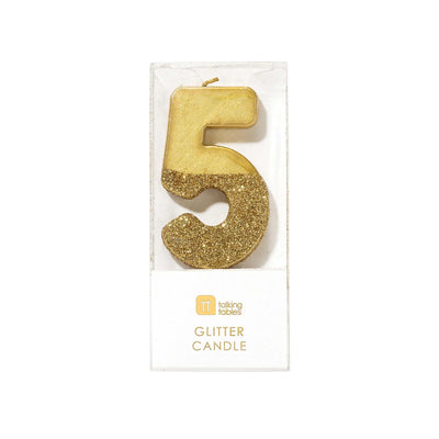 "We Heart Birthdays" Gold Glitter Number Candle - Five