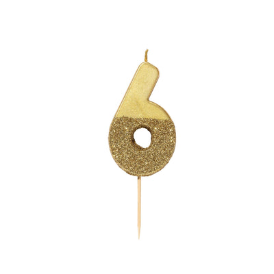 "We Heart Birthdays" Gold Glitter Number Candle - Six