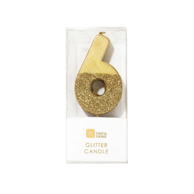 "We Heart Birthdays" Gold Glitter Number Candle - Six