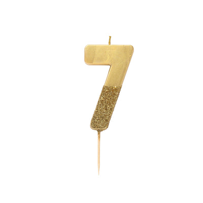 "We Heart Birthdays" Gold Glitter Number Candle - Seven | Le Petite Putti Canada