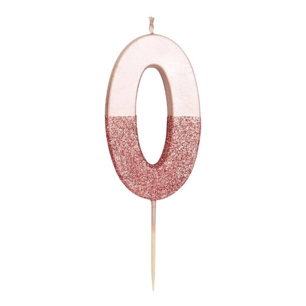 Rose Gold Glitter Number Candle - Zero