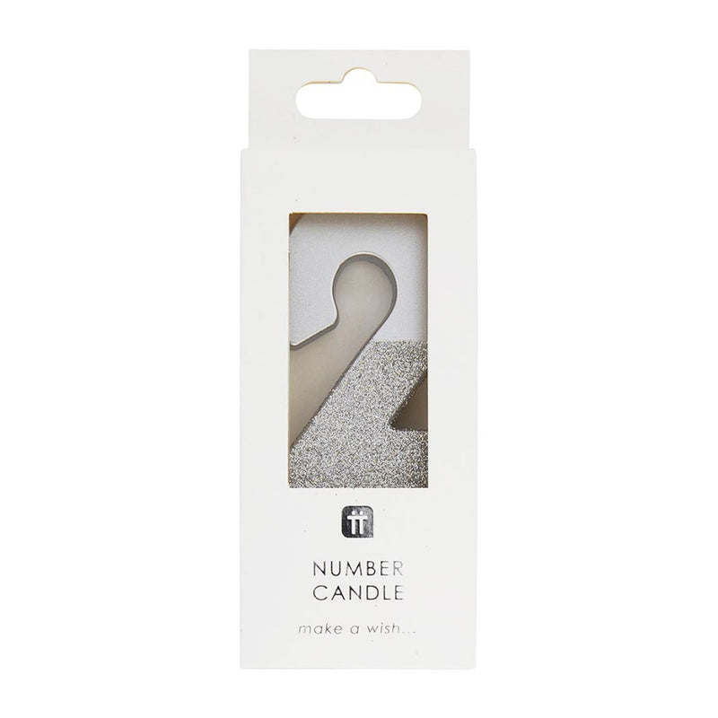 Silver Glitter Number Candle - Two