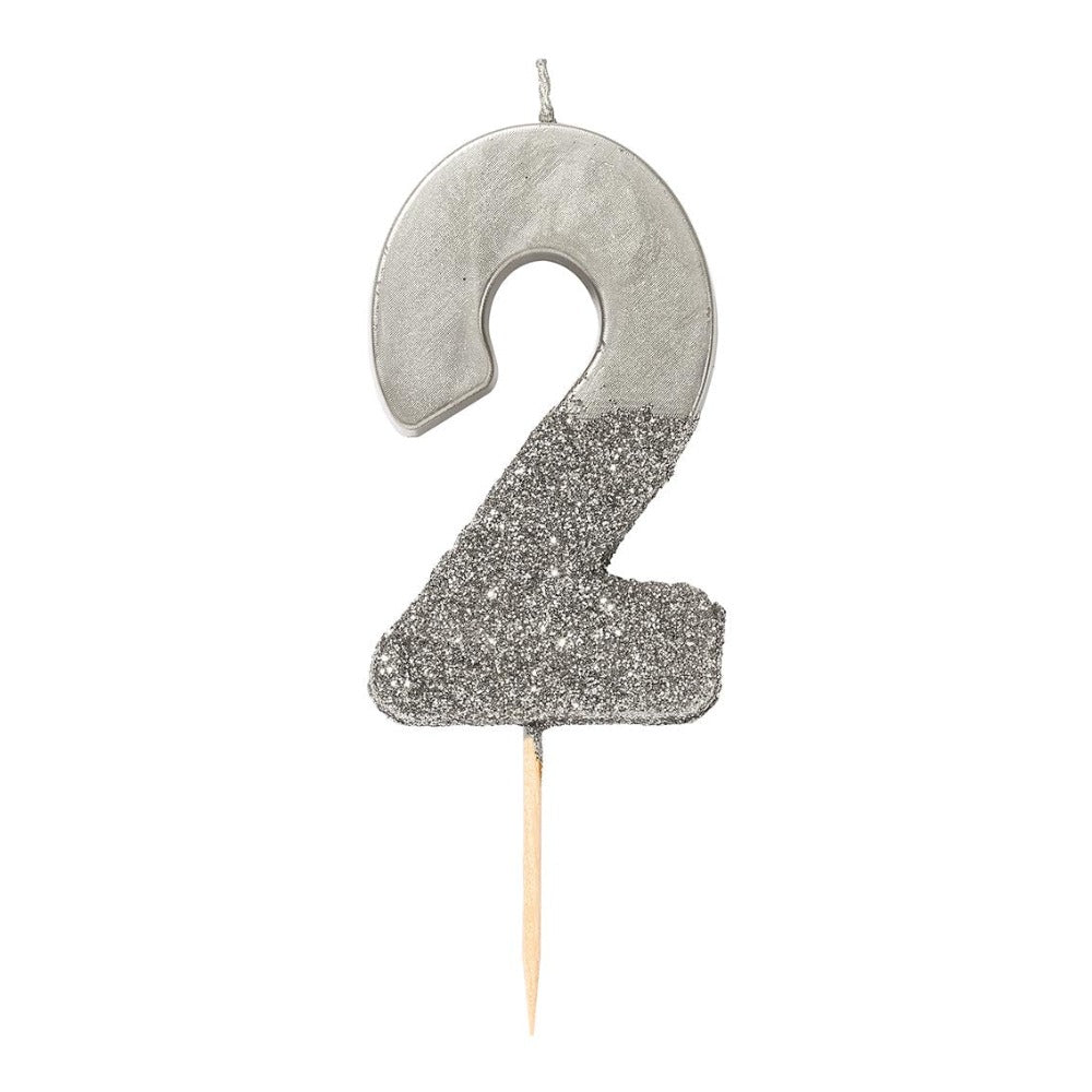 Silver Glitter Number Candle - Two